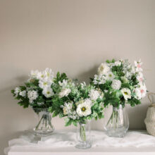 Small, medium and large seasonal cottage garden faux bouquets in vase