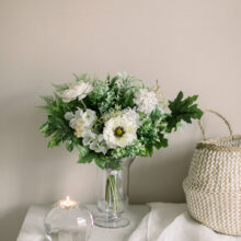 Small seasonal cottage garden faux bouquet in vase