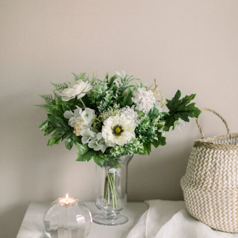 Small seasonal cottage garden faux bouquet in vase